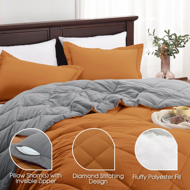Basic Beyond Queen Comforter Set - Burnt Orange, Reversible Bed Comforter Set for All Seasons, 2 Pieces - Image 4